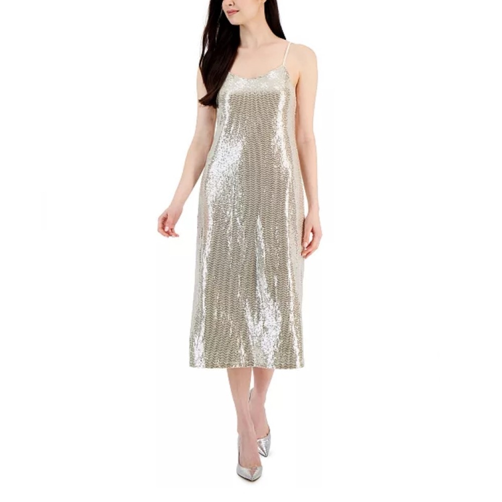 NWT Anne Klein Silver Sequin Slip Dress